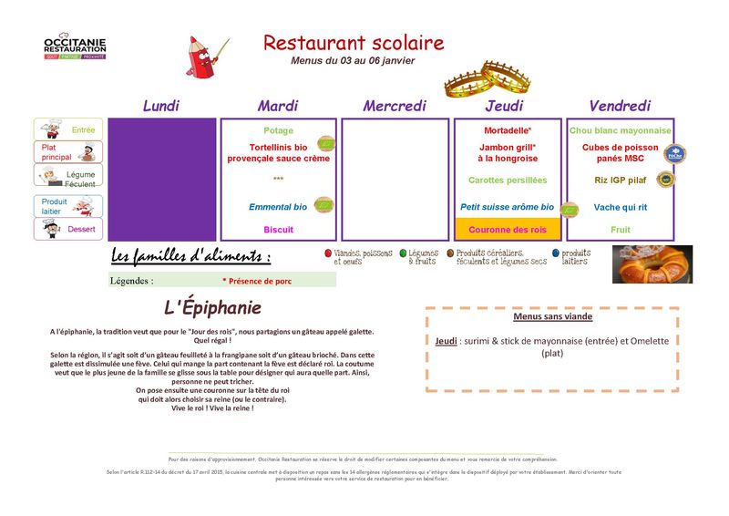 menu du 3 au 6 janvier